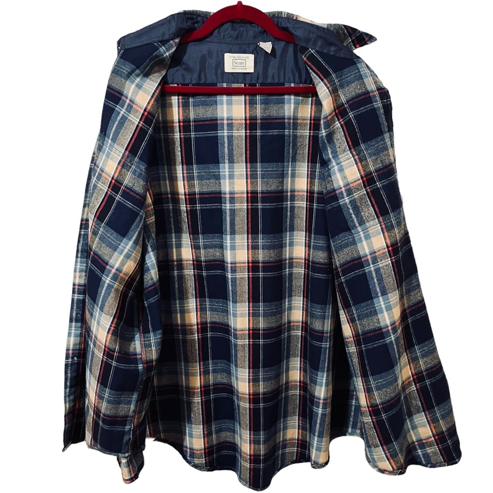 Vintage Sears Button Down Shirt Men’s 2XL Tall Plaid Flannel Western Streetwear - Picture 6 of 10
